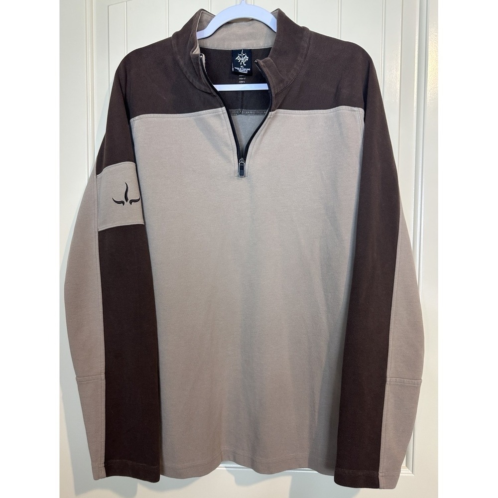 Prana Sweater Men's XL Brown Beige 1/4 Zip Colorblock Pullover outdoor hiking